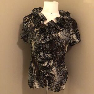 Jaipur Short Sleeve Blouse Ruffle Front Size Large